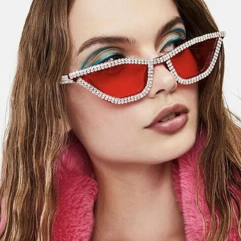 mincl Cat Eye Sunglasses for Women Sparkling Rhinestone Sunglasses Trendy Retro Diamond Glasses UV400 Protection in Saudi Arabia
