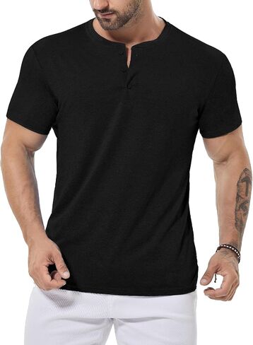 Mens Henley Shirt Dry Fit Tech 3 Button Slim Fit Quick Dry Gym Tshirt Short Sleeve Lightweight Casual T Basic Tee in Kuwait