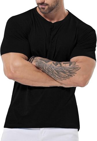 Mens Henley Shirt Dry Fit Tech 3 Button Slim Fit Quick Dry Gym Tshirt Short Sleeve Lightweight Casual T Basic Tee in Kuwait