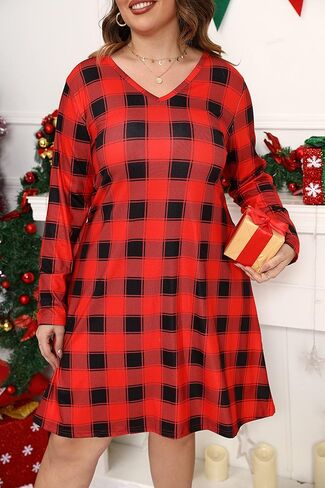 فستان نسائي من HBEYYTO بأكمام طويلة ورقبة على شكل V مع جيوب مقاس كبير فساتين فضفاضة كاجوال مطبوعة بالزهور in Kuwait