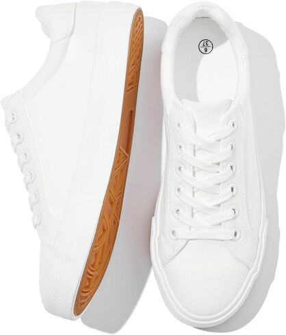 Witwatia Women's Casual Canvas Shoes Low Top Play Fashion Sneakers Ladies Canvas Tennis Shoes Lace-Up Comfortable White Canvas Shoes for Girls in Kuwait