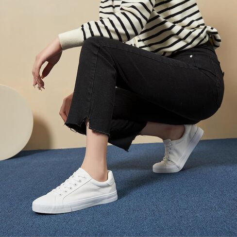 Witwatia Women's Casual Canvas Shoes Low Top Play Fashion Sneakers Ladies Canvas Tennis Shoes Lace-Up Comfortable White Canvas Shoes for Girls in Kuwait