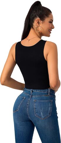 ACANI قطع علوية قصيرة للنساء مضلع أساسي مثير انقسام صيفي بدون أكمام بالإضافة إلى أزرار سفلية قمصان نسائية in Kuwait