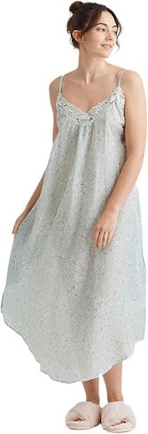 قميص نوم طويل نسائي من Papinelle بدانتيل أمامي من Cheri Blossom، مصنوع من مزيج الحرير القطني المميز، لون حكيم in Kuwait