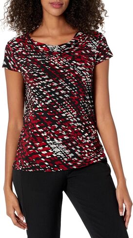 Kasper Women's Cowl Neck Cap Sleeve Printed Knit Top in Saudi Arabia
