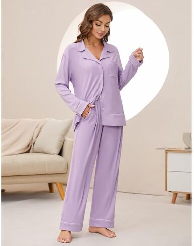 HEARTNICE Women Soft Pajama Sets, Long Sleeve knit Sleepwear Button Up 2-Piece Pjs Lounge Sets in Kuwait