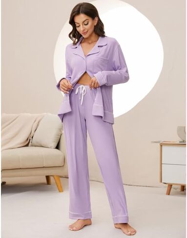 HEARTNICE Women Soft Pajama Sets, Long Sleeve knit Sleepwear Button Up 2-Piece Pjs Lounge Sets in Kuwait
