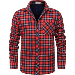 chouyatou Men's Winter Long Sleeve Sherpa Lined Warm Button Up Front Plaid Flannel Shirt Jacket