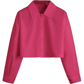 Verdusa Women's Button Down Long Sleeve Collar Shirt Blouse Crop Top