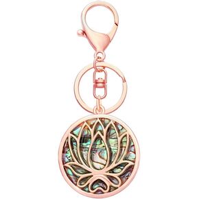 SENFAI Lotus Flower Natural Abalone Shell Keychain Length 3.6"