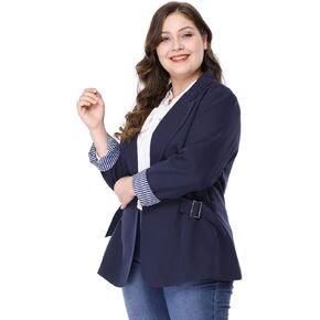 Agnes Orinda Women's Plus Size Contrast Stripe Cuff Notched Lapel Casual Blazers Jackets 2023