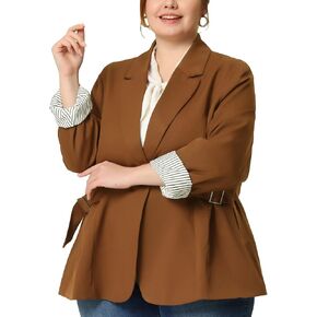 Agnes Orinda Women's Plus Size Contrast Stripe Cuff Notched Lapel Casual Blazers Jackets 2023