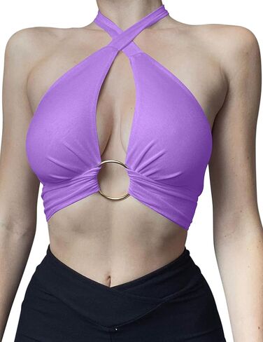 Mizoci المرأة مثير الرسن متقاطع عارية الذراعين حلقة ذهبية الذاتي التعادل حتى تانك المحاصيل الأعلى in Kuwait