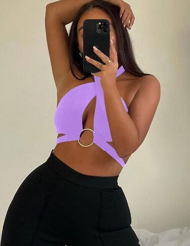 Mizoci المرأة مثير الرسن متقاطع عارية الذراعين حلقة ذهبية الذاتي التعادل حتى تانك المحاصيل الأعلى in Kuwait