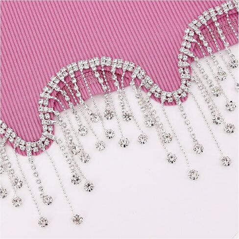Naimo Womens Sparkly Rhinestone Tassel Crop Top Sleeveless Ribbed Tank Tops Cami Slim Fit Cropped Shirt Vest in Kuwait