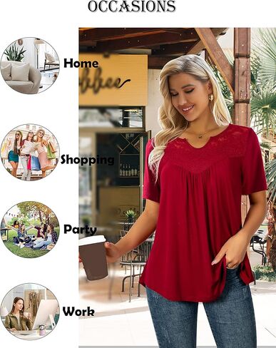 LIENRIDY المرأة الصيف حجم كبير بلايز 2023 قمصان قصيرة الأكمام الدانتيل مطوي تونك القمم M-3X in Kuwait