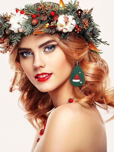 20 Pairs Women Christmas Faux Leather Earring Glitter Leaf Drop Dangle Earrings in Saudi Arabia