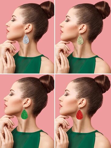 20 Pairs Women Christmas Faux Leather Earring Glitter Leaf Drop Dangle Earrings in Saudi Arabia
