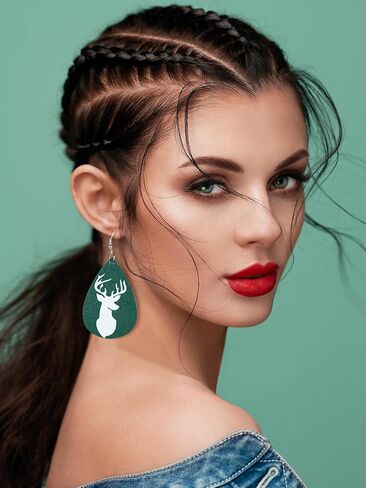 20 Pairs Women Christmas Faux Leather Earring Glitter Leaf Drop Dangle Earrings in Saudi Arabia