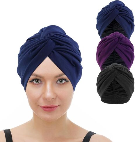 3 قطع من القطن للعلاج الكيميائي للسرطان، قبعة مرنة للنوم، قبعات عمامة للرأس، غطاء لتساقط الشعر للنساء، أغطية الرأس (رمادي + أحمر + أسود) in Kuwait
