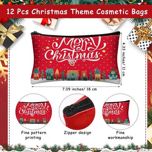 24 Pcs 12 Sets Christmas Makeup Bags and 12 Pcs Christmas Keychains Set Snowman Canvas Gift Makeup Bags for Women Christmas Portable Pouch Christmas Keychain for Xmas Party Gift in Saudi Arabia