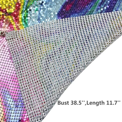 Women Sexy Shiny Rhinestone Tank Top Deep V Neck Halter Metal Body Chain Crop Top Shirt for Night Club Party Rave Outfit in Kuwait