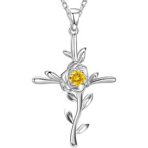 ELDA & CO. Birthday Gifts Mom Love Rose Hope Leaves Necklace for Wife 925 Sterling Silver November December Birthstones Citrine Blue Topaz Jewelry Gifts for Women
