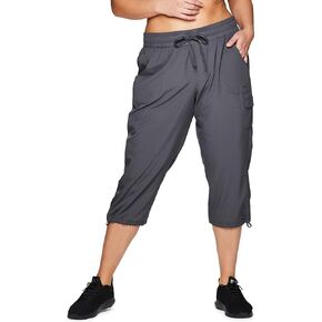 RBX Active Women's Plus Size Fashion Lightweight Woven Body Skimming Drawstring Cargo Capri Pant
