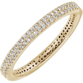 Amazon Essentials 14K Gold or Rhodium Plated Double Row Pave Eternity Ring