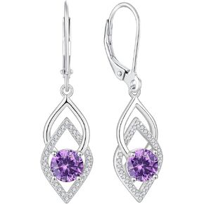 PYNZY Infinity Halo Dangle Earrings for Women, 925 Sterling Silver Round Birthstones Earrings with Leverback for Jewelry Gifts