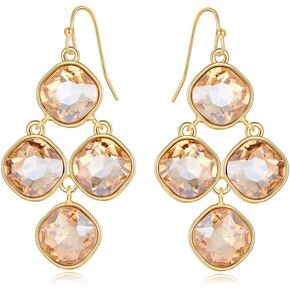 CLASSYZINT Gold Diamond Earrings For Women 4pcs Gold Plated Square Alloy Parts Dangle Earrings