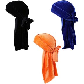 Huliyhus Deluxe Velvet Durag with Long Tail Silky Durag Headwraps for 360 Waves Pirate Cap Hip-hop Cape Hat Turban Headwear