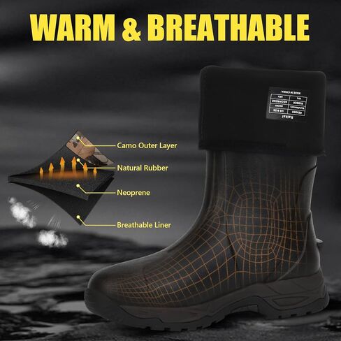 Kalkal Rain Boots Men, Waterproof Rubber Boots for Men, Durable Neoprene Work Boots for Gardening Hunting and Fishing in Kuwait