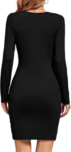 Umenlele Women's Elegant Wrap Deep V Neck Long Sleeve Ruched Bodycon Party Short Mini Dress in Saudi Arabia