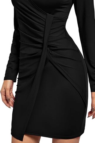 Umenlele Women's Elegant Wrap Deep V Neck Long Sleeve Ruched Bodycon Party Short Mini Dress in Saudi Arabia