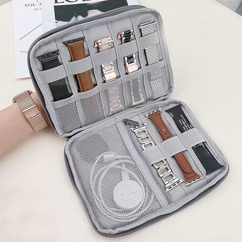 CNFZLIYUER منظم حزام الساعة، حقيبة تخزين لأحزمة الساعة مقاومة للماء من النايلون الرمادي لأشرطة الساعة مع سحاب، حقيبة تخزين للسفر للإلكترونيات المحمولة لأشرطة الساعة، سماعات الأذن، خط البيانات، قرص U in Kuwait