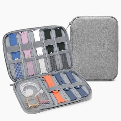 CNFZLIYUER منظم حزام الساعة، حقيبة تخزين لأحزمة الساعة مقاومة للماء من النايلون الرمادي لأشرطة الساعة مع سحاب، حقيبة تخزين للسفر للإلكترونيات المحمولة لأشرطة الساعة، سماعات الأذن، خط البيانات، قرص U in Kuwait