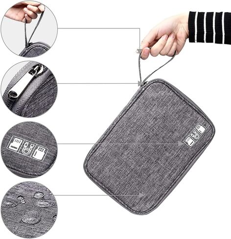 CNFZLIYUER منظم حزام الساعة، حقيبة تخزين لأحزمة الساعة مقاومة للماء من النايلون الرمادي لأشرطة الساعة مع سحاب، حقيبة تخزين للسفر للإلكترونيات المحمولة لأشرطة الساعة، سماعات الأذن، خط البيانات، قرص U in Kuwait