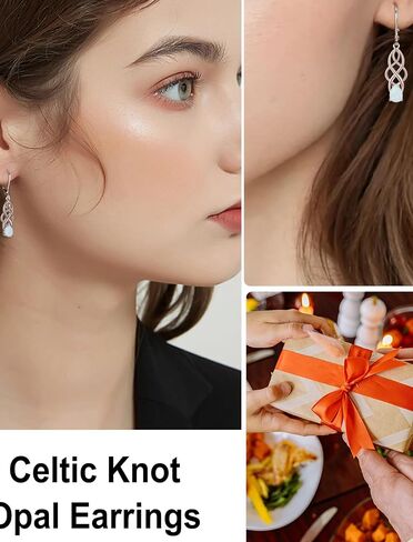 Vesitim Celtic Dangle Drop Earrings for Women 925 Sterling Silver Gemstones Good Luck Celtic Knot Rhodium Plated Jewelry with Months Birthstone in Kuwait