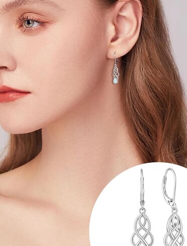 Vesitim Celtic Dangle Drop Earrings for Women 925 Sterling Silver Gemstones Good Luck Celtic Knot Rhodium Plated Jewelry with Months Birthstone in Kuwait