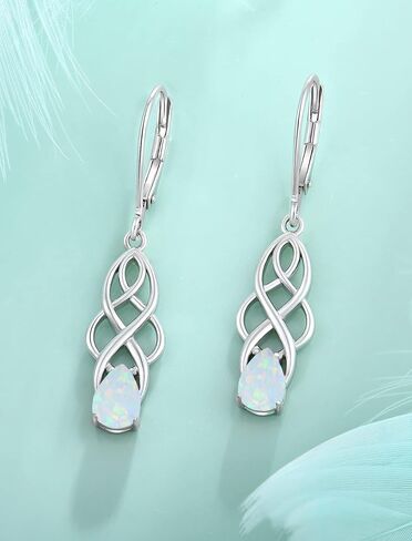 Vesitim Celtic Dangle Drop Earrings for Women 925 Sterling Silver Gemstones Good Luck Celtic Knot Rhodium Plated Jewelry with Months Birthstone in Kuwait