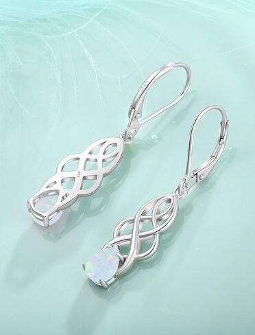 Vesitim Celtic Dangle Drop Earrings for Women 925 Sterling Silver Gemstones Good Luck Celtic Knot Rhodium Plated Jewelry with Months Birthstone in Kuwait