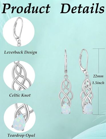 Vesitim Celtic Dangle Drop Earrings for Women 925 Sterling Silver Gemstones Good Luck Celtic Knot Rhodium Plated Jewelry with Months Birthstone in Kuwait