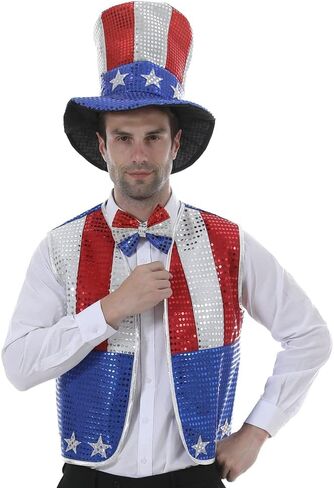 EraSpooky Men's Sequined Uncle Sam Costume Independence Day Fancy Dress in Saudi Arabia