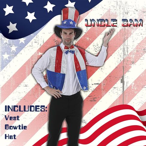 EraSpooky Men's Sequined Uncle Sam Costume Independence Day Fancy Dress in Saudi Arabia
