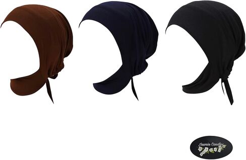 Solid Color 3- Pack Full Cover Inner Hijab Cap. Under Scarf Cap for Muslim Women. Coffee, Black and Blue Color Inner Hijab Cap… in Kuwait