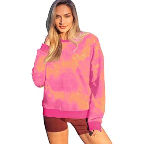 SPORLIKE Women Tie Dye Long Sleeves Sweatshirt Crew Neck Loose Casual Pullover
