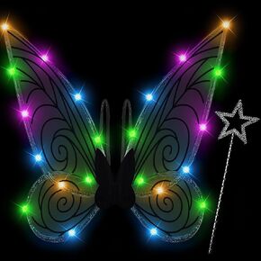 U-Goforst Light Up Fairy Costume Wings for Women Girls Adult, LED Butterfly Wings Wand Halloween Cosplay Dress Up
