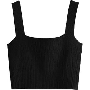 Floerns Women's Casual Solid Sleeveless Square Neck Rib Knit Crop Tank Top