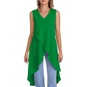 Rooscier Women's V Neck Sleeveless Wrap High Low Hem Longline Split Back Blouse Tank Top
